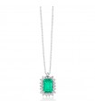 Miluna Women's Necklace - 18k White Gold Rosette with Emerald Pendant and Natural Diamonds - 0