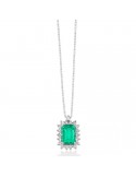Miluna Women's Necklace - 18k White Gold Rosette with Emerald Pendant and Natural Diamonds - 0