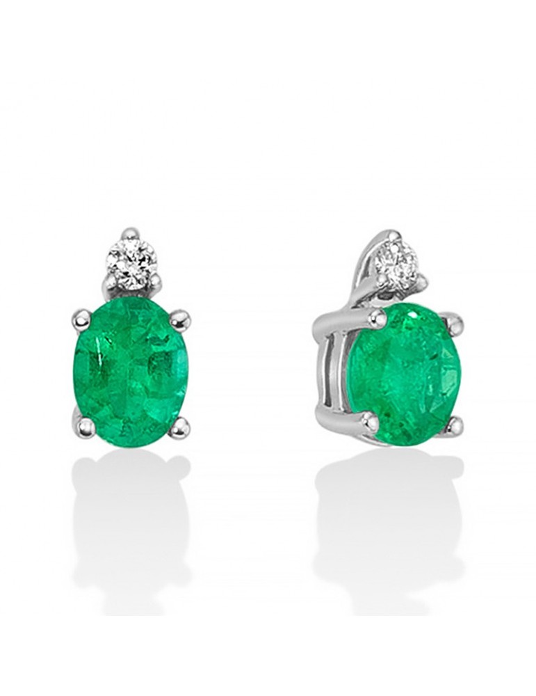 Miluna Women's Earrings - in 18k White Gold with Natural Diamonds and Emeralds 0.30 ct - 0