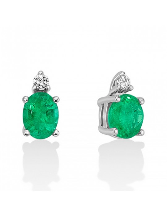 Miluna Women's Earrings - in 18k White Gold with Natural Diamonds and Emeralds 0.30 ct - 0
