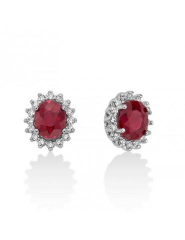 Miluna Earrings - 18k White Gold Rosette with Natural Diamonds and Rubies 0.86 ct - 0