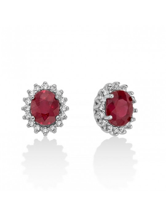 Miluna Earrings - 18k White Gold Rosette with Natural Diamonds and Rubies 0.86 ct - 0