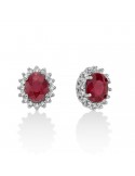 Miluna Earrings - 18k White Gold Rosette with Natural Diamonds and Rubies 0.86 ct - 0