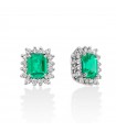 Miluna Earrings - 18k White Gold Rosette with Natural Diamonds and Emeralds 0.80 ct - 0