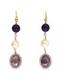 Sikè Earrings for Women - in 925% golden silver with pearls and purple jade - 0