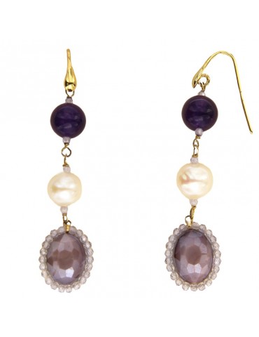 Orecchini Sikè - Argento 925% Dorato - Perle - Giada Viola -ART13142OR 2