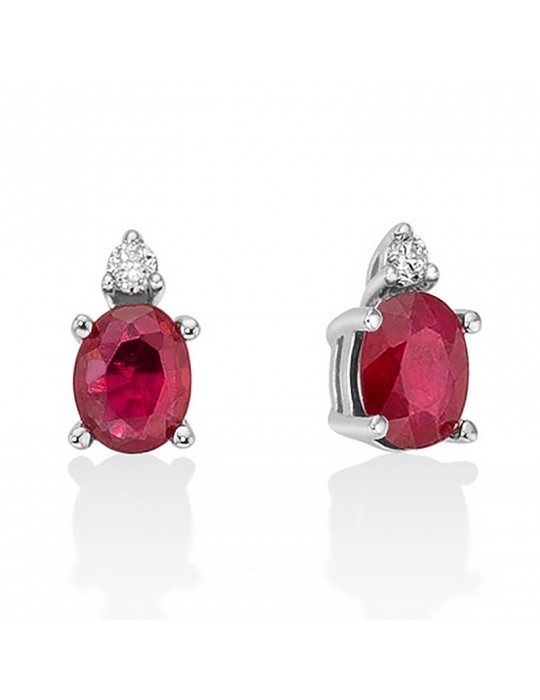 Miluna Women's Earrings - in 18k White Gold with Natural Diamonds and Rubies 0.42 ct - 0