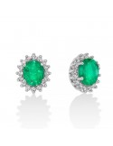 Miluna Earrings - 18k White Gold Rosette with Natural Diamonds and Emeralds 0.64 ct - 0