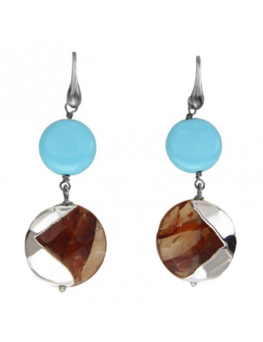 Della Rovere Earrings - in 925% Silver - Turquoise Paste-Quartz-OROV14