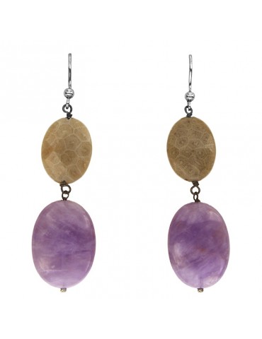 Della Rovere Earrings - Pendants - Agatized Coral - Amethyst - ORXX3