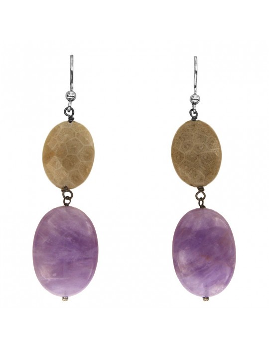 Della Rovere Earrings - Pendants - Agatized Coral - Amethyst - ORXX3