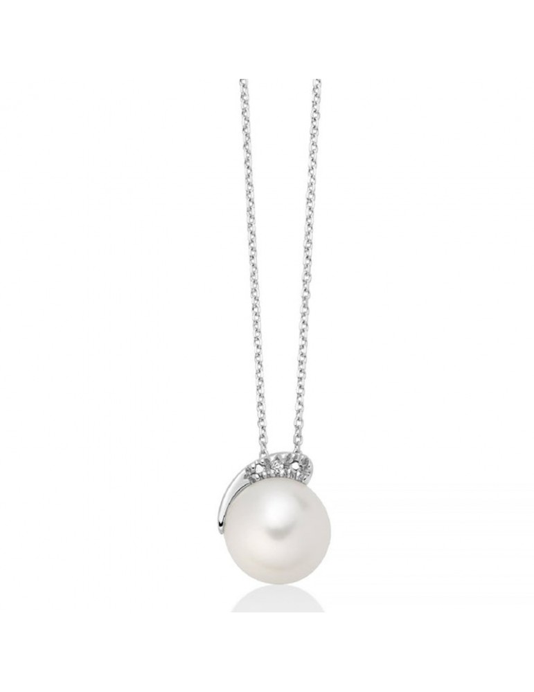 Miluna Necklace - in 18k White Gold with Pearl and Natural Diamonds - 0