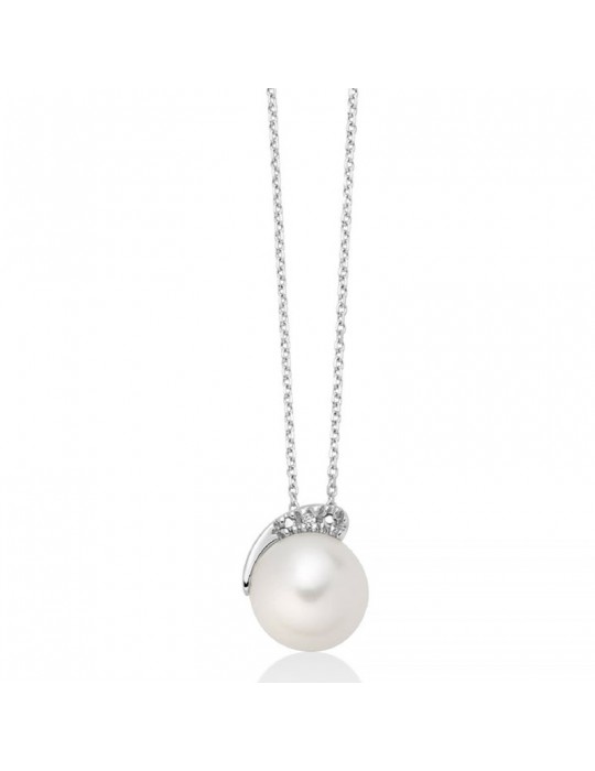 Miluna Necklace - in 18k White Gold with Pearl and Natural Diamonds - 0