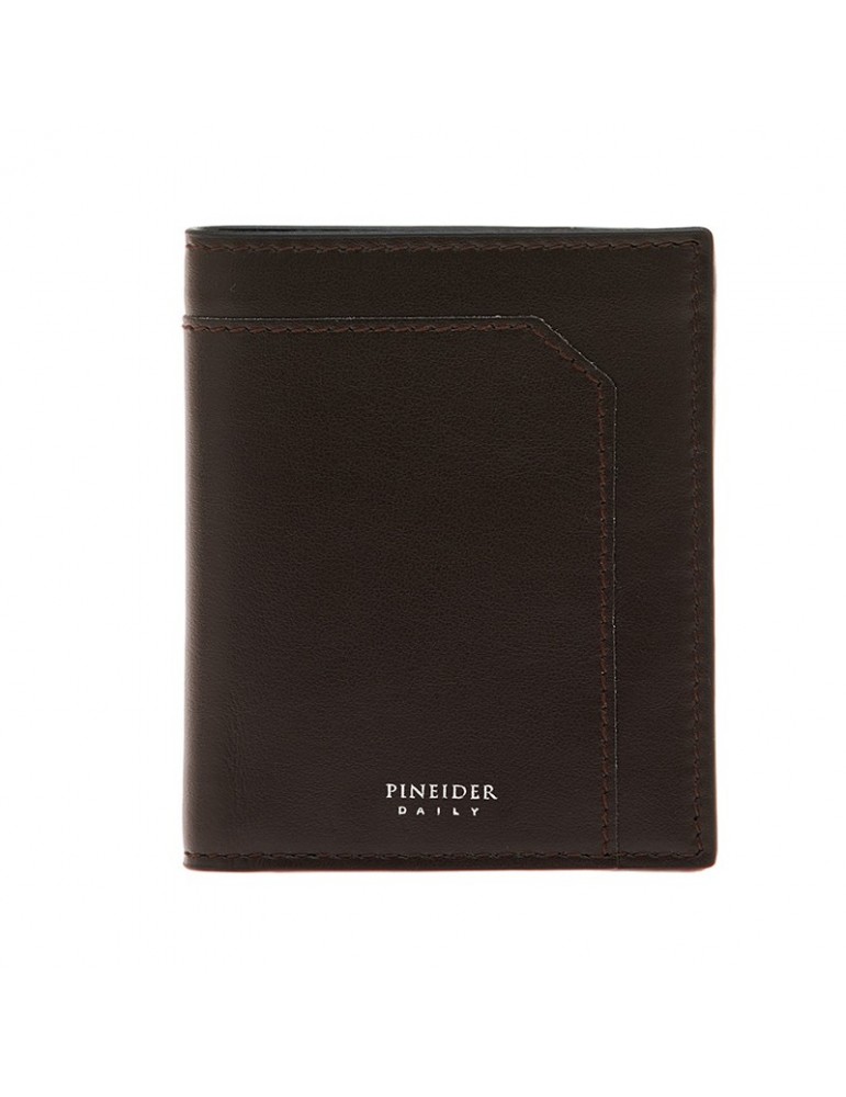 Pineider Vertical Wallet - in Dark Brown Tumbled Calfskin - 0