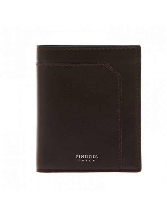 Portafoglio Verticale Pineider - in Pelle di Vitello Bottalata Marrone Scuro - PTS713059