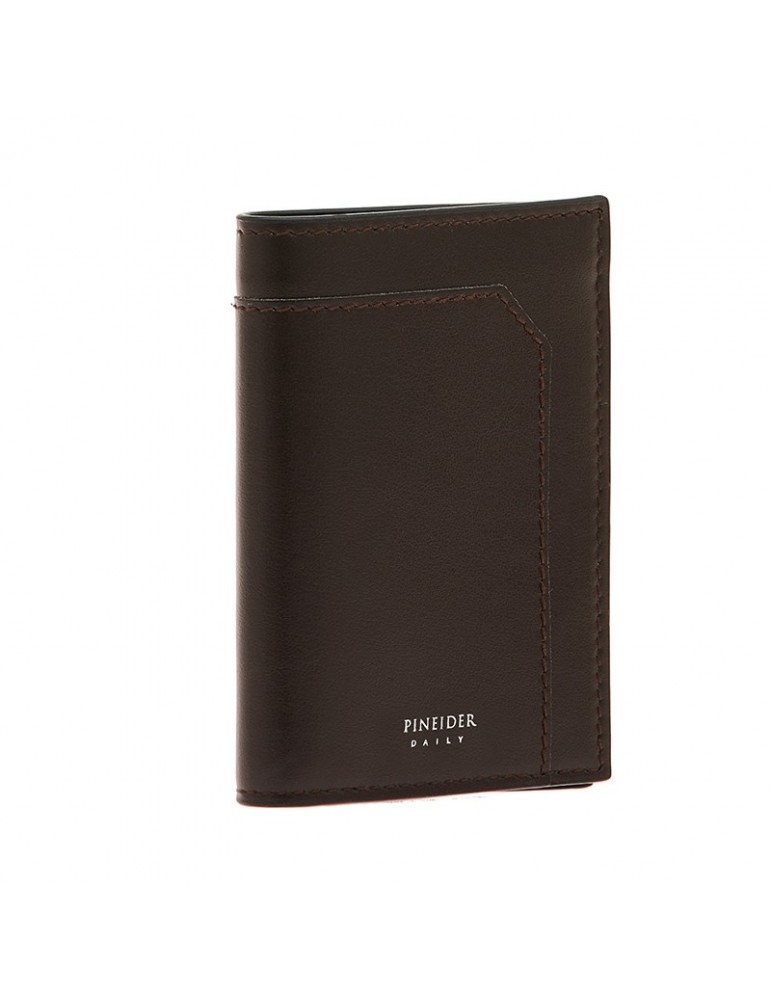 Pineider Vertical Wallet - in Dark Brown Tumbled Calfskin - 0