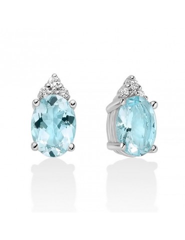 Miluna Women's Earrings - in 18k White Gold with Aquamarine and Natural Diamonds 0.04ct - 0