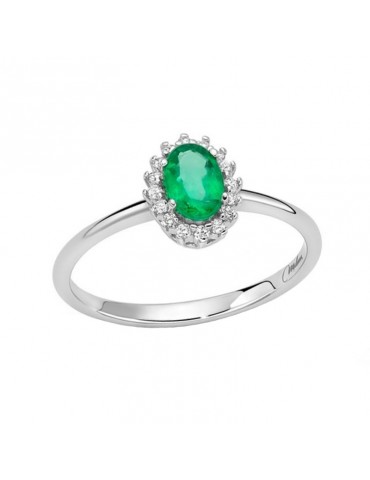 Miluna Ring - 18k White Gold Rosette with 0.45 ct Emerald and Natural Diamonds - 0