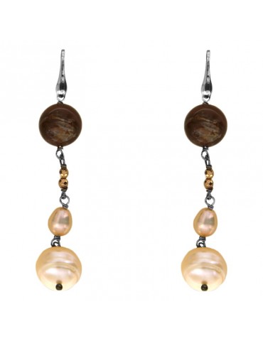 Della Rovere Earrings - Baroque Pearls - Brown Agate - ORDRP030
