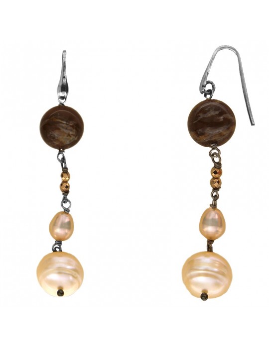 Della Rovere Earrings - Baroque Pearls - Brown Agate - ORDRP030