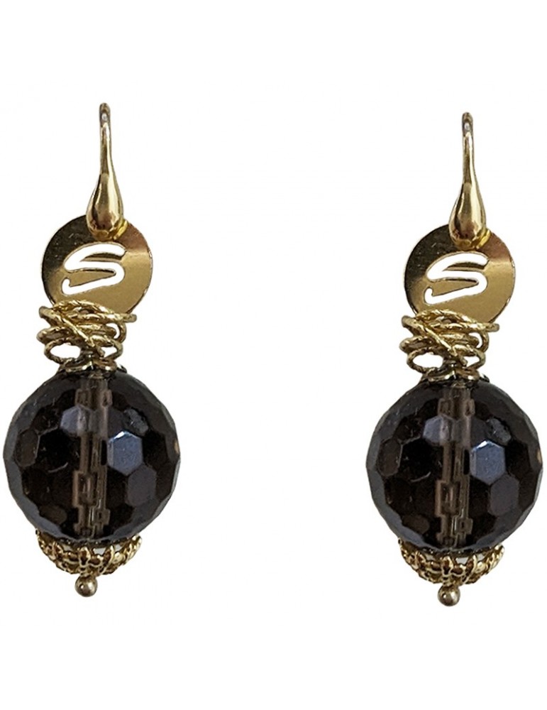 Sikè Earrings - in 925% Gold Plated Silver - Smoky Quartz - 425ORM6