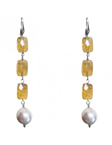 Della Rovere Earrings - Pendants - Citrine Quartz - Baroque Pearls - DR129