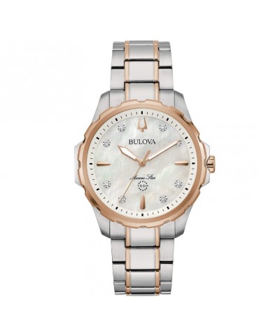 Bulova Women's Watch - Marine Star Quartz 36mm Rose Gold Mother of Pearl with Steel Bracelet - 0