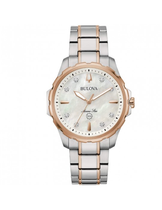 Bulova Women's Watch - Marine Star Quartz 36mm Rose Gold Mother of Pearl with Steel Bracelet - 0