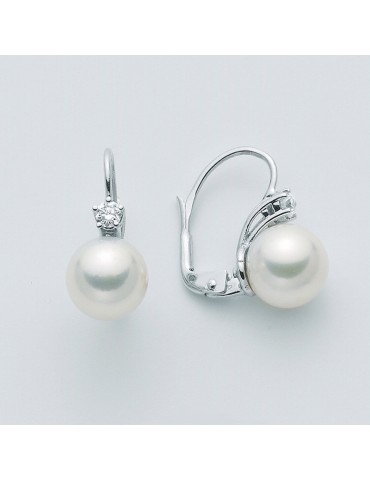 Orecchini Nimei -  Oro Bianco - Perla Akoya - Diamanti - MKG758B010