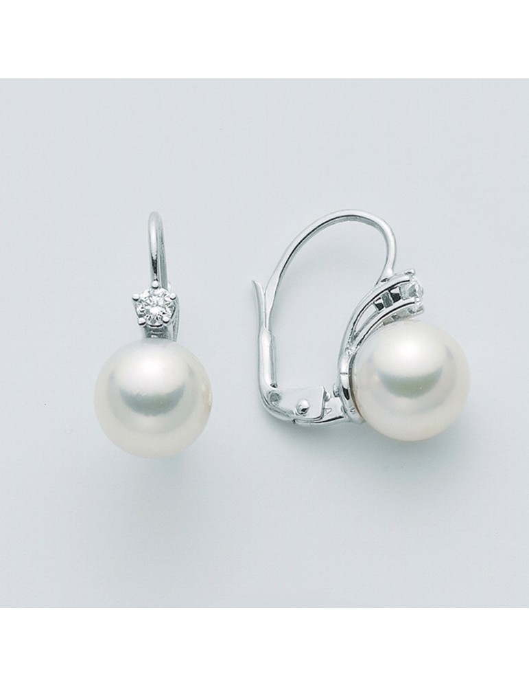 Orecchini Nimei -  Oro Bianco - Perla Akoya - Diamanti - MKG758B010
