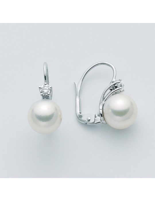 Nimei Women's Earrings with Akoya Pearls and Diamonds - 0