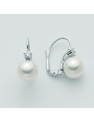 Orecchini Nimei -  Oro Bianco - Perla Akoya - Diamanti - MKG885B