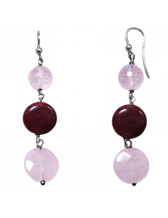 Della Rovere Earrings-Pendants-Rose Quartz-Red Fossil Wood-OROV18