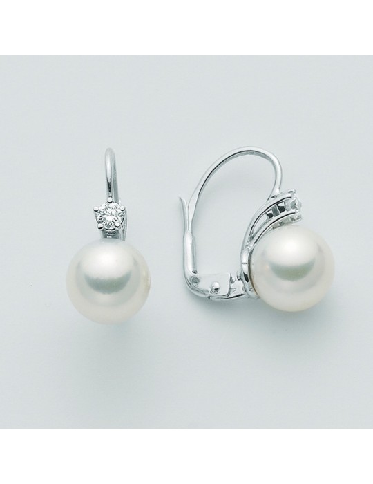 Orecchini Nimei -  Oro Bianco - Perla Akoya - Diamanti - MKG995B016