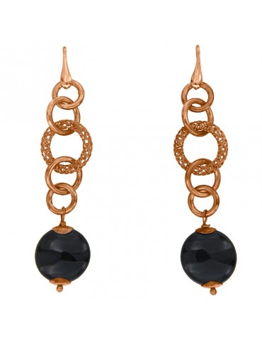 Della Rovere Earrings - Rosé with Worked Circle - Black Onyx-DR202