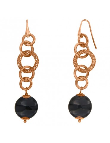 Della Rovere Earrings - Rosé with Worked Circle - Black Onyx-DR202 2