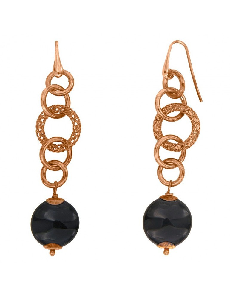 Della Rovere Earrings - Rosé with Worked Circle - Black Onyx-DR202