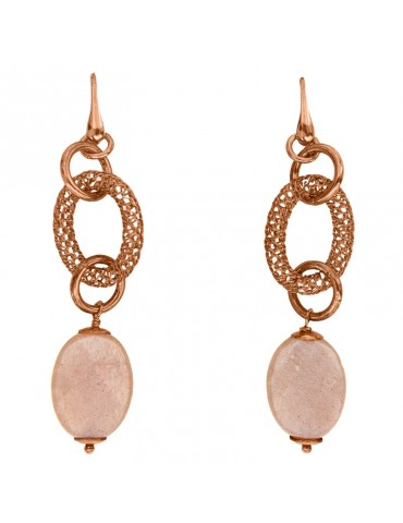 Della Rovere Earrings - Pink - Rose Quartz - Worked Oval-ORDRP074