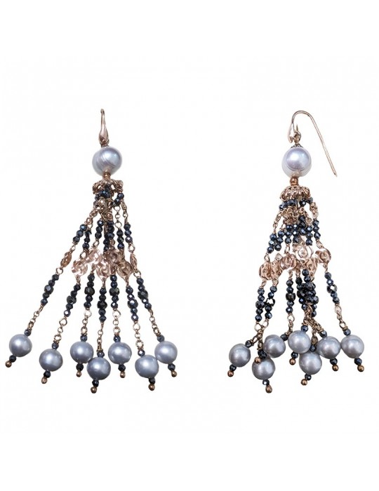 Sikè Earrings - Lobe - Black Zircons - Gray Pearls - ART9571OR