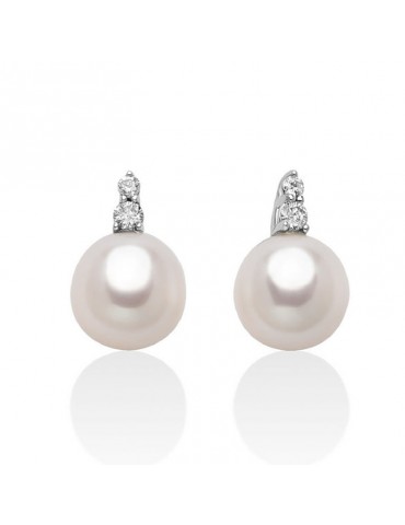 Miluna Earrings - in 18k White Gold with Natural Pearls and Diamonds - 0