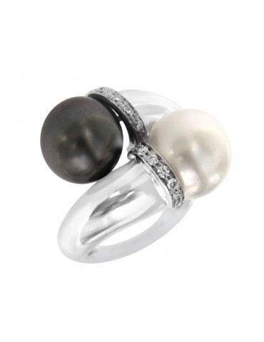 Coscia Ring - in 18K White Gold with Tahiti Pearl and South Sea Pearl - 0 2