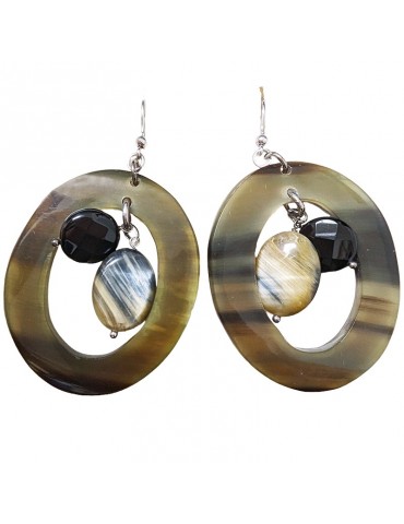 Della Rovere Earrings - Circle Pendants - Bone - Green Agate - Onyx - DLRVXZ1