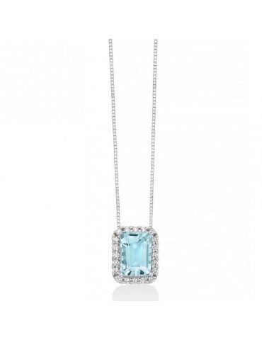 Miluna Necklace - in 18k White Gold with Pendant, Natural Diamonds and Aquamarine 0.87 ct - 0