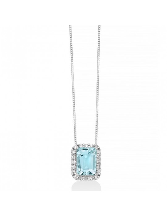 Miluna Necklace - in 18k White Gold with Pendant, Natural Diamonds and Aquamarine 0.87 ct - 0