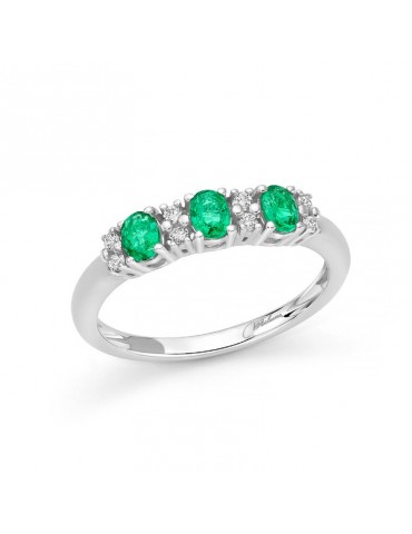 Anello Miluna - Veretta - Oro Bianco 18 carati - Smeraldi 0,45 ct e Diamanti Naturali - LID3757