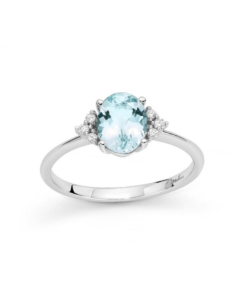 Miluna Ring - in 18k White Gold with 1 ct Aquamarine and Natural Diamonds - 0