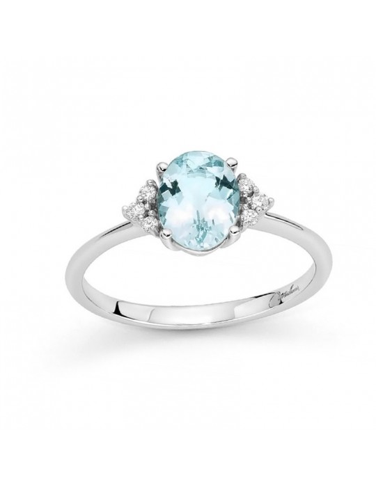 Miluna Ring - in 18k White Gold with 1 ct Aquamarine and Natural Diamonds - 0