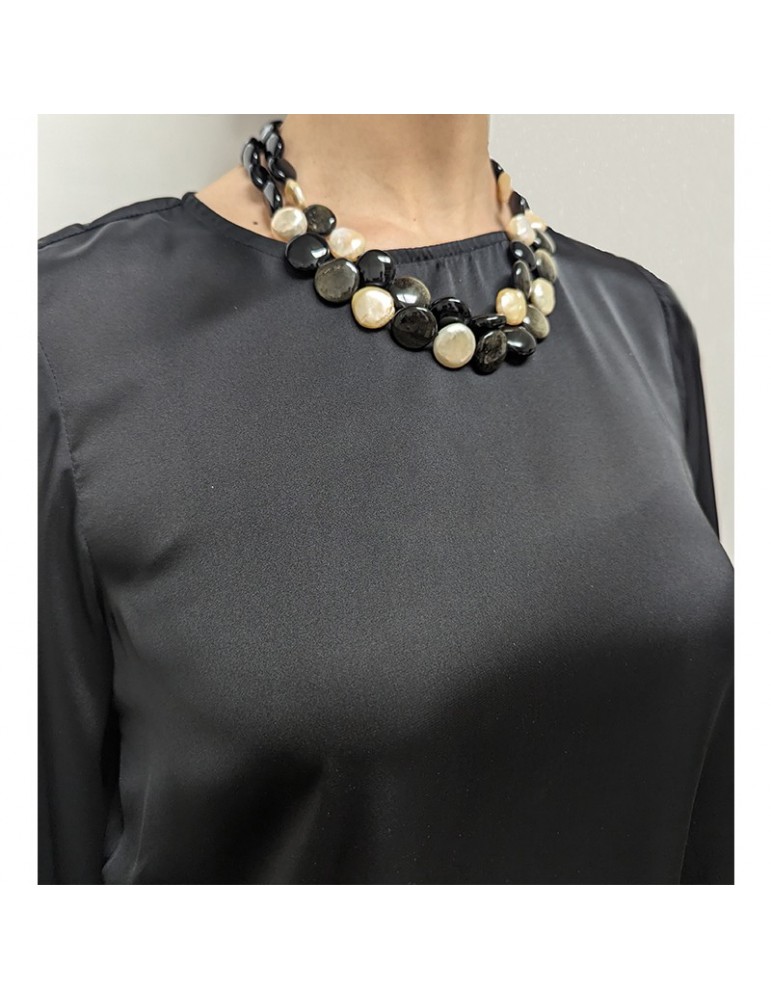Collana Della Rovere - Multifilo - Perle Barocche -Ossidiana-COLDR8398