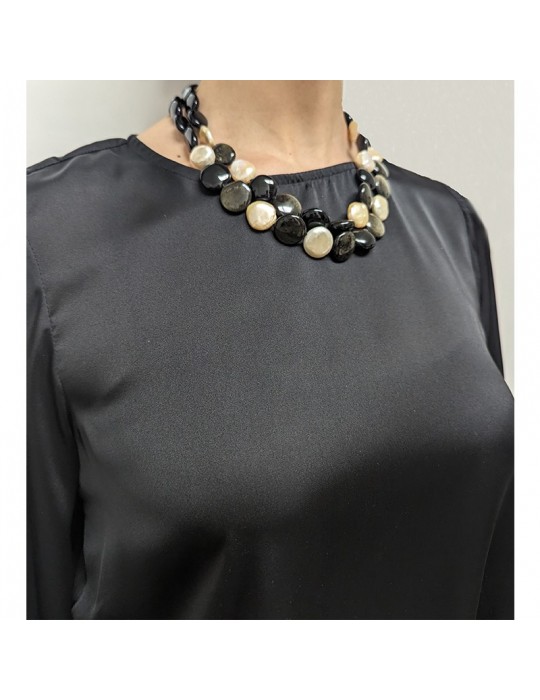 Della Rovere Necklace - Multistrand -Baroque Pearls-Obsidian-COLDR8398