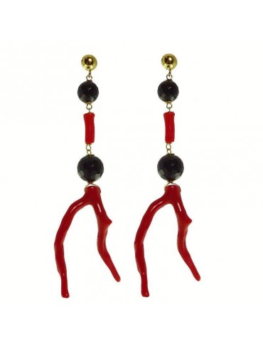 Orecchini Rajola - Palau - Onice - Corallo Rosso - 454478ORL